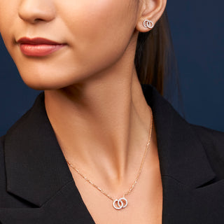 Dual Circle Diamond Chain Necklace-Rose Gold