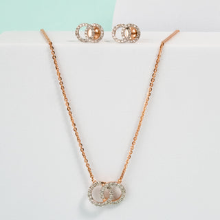 Dual Circle Diamond Chain Necklace-Rose Gold