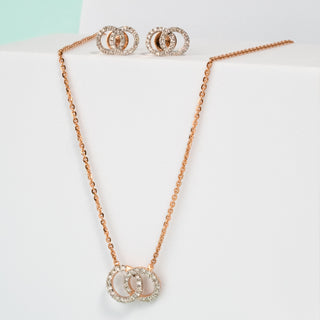 Dual Circle Diamond Earrings-Rose Gold