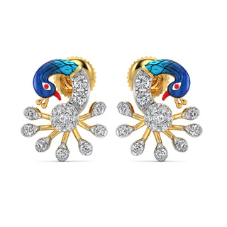 Fantasy Peacock Earrings-Yellow Gold