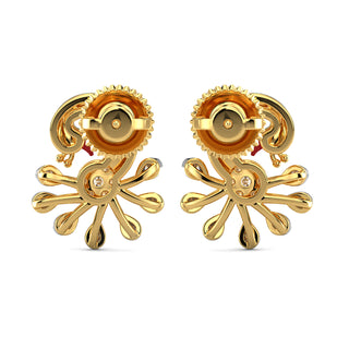 Fantasy Peacock Earrings-Yellow Gold