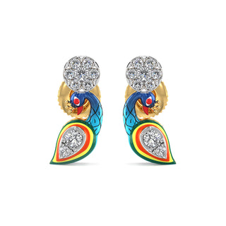 Playful Peacock Earrings-Yellow Gold