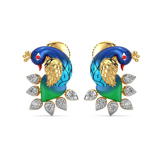 Whistling Peacock Earrings-Yellow Gold