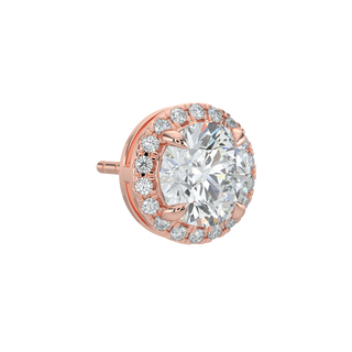 Round Halo LGD Solitaire Studs-Rose Gold