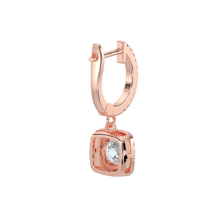 Cushion Halo Solitaire Dangle Earrings-Rose Gold