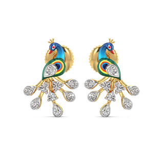 Splendid Peacock Earrings-Yellow Gold