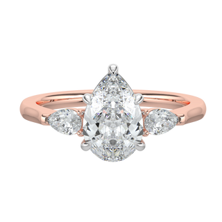 Three Stone Pear LGD Solitaire Ring-Rose Gold