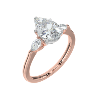 Three Stone Pear LGD Solitaire Ring-Rose Gold