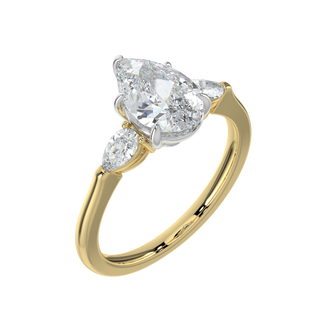 Three Stone Pear LGD Solitaire Ring-Yellow Gold