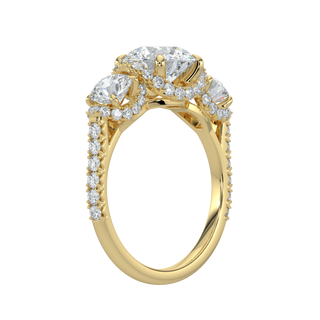 Three Stone Pave Set Solitaire Ring-Yellow Gold