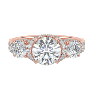 Three Stone Pave Set LGD Solitaire Ring-Rose Gold
