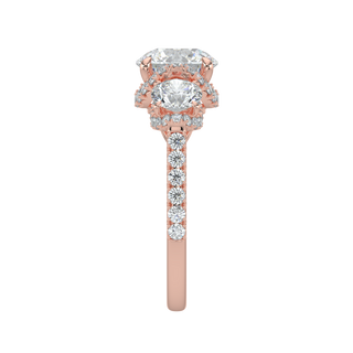 Three Stone Pave Set Solitaire Ring-Rose Gold