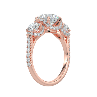 Three Stone Pave Set LGD Solitaire Ring-Rose Gold