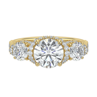Three Stone Pave Set LGD Solitaire Ring-Yellow Gold