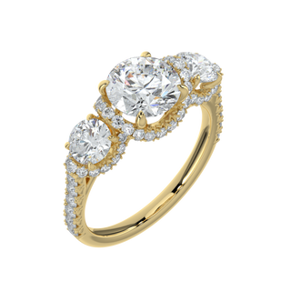 Three Stone Pave Set LGD Solitaire Ring-Yellow Gold