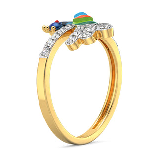 Vibrant Peacock Ring-Yellow Gold