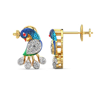 Elegant Peacock Earrings-Yellow Gold