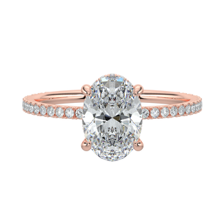French Pave Oval LGD Solitaire Ring-Rose Gold