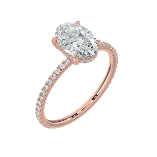 French Pave Oval LGD Solitaire Ring-Rose Gold