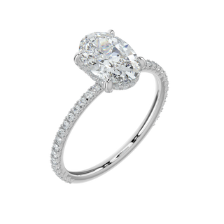 French Pave Oval LGD Solitaire Ring-White Gold