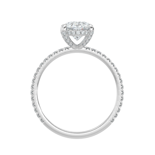 French Pave Oval LGD Solitaire Ring-White Gold