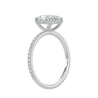 French Pave Oval LGD Solitaire Ring-White Gold