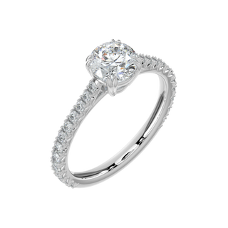 Pave Band LGD Solitaire Ring-White Gold