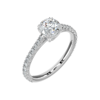 Pave Band Solitaire Ring-White Gold