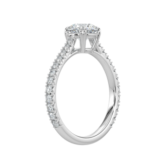 Pave Band LGD Solitaire Ring-White Gold