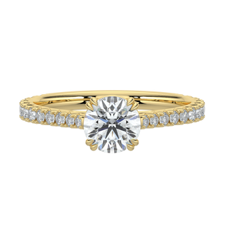 Pave Band LGD Solitaire Ring-Yellow Gold