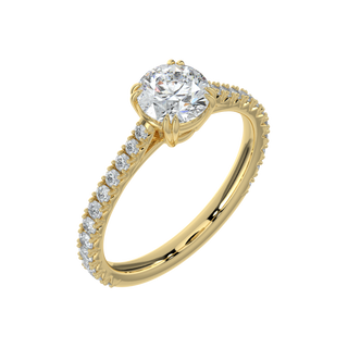 Pave Band Solitaire Ring-Yellow Gold