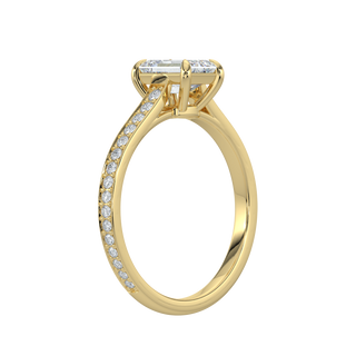 Emerald Pave Band LGD Solitaire Ring-Yellow Gold