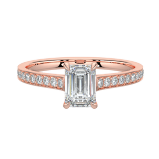 Emerald Pave Band LGD Solitaire Ring-Rose Gold
