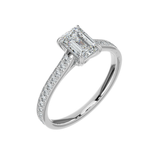 Emerald Pave Band LGD Solitaire Ring-White Gold