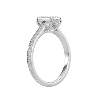 Emerald Pave Band LGD Solitaire Ring-White Gold