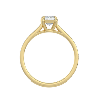 Emerald Pave Band LGD Solitaire Ring-Yellow Gold