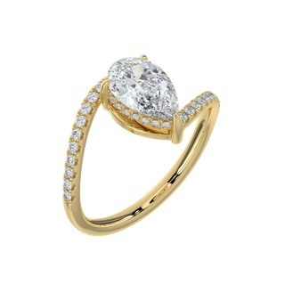 Halo Accent Pear LGD Solitaire Ring-Yellow Gold