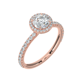 Round Halo Solitaire Ring-Rose Gold