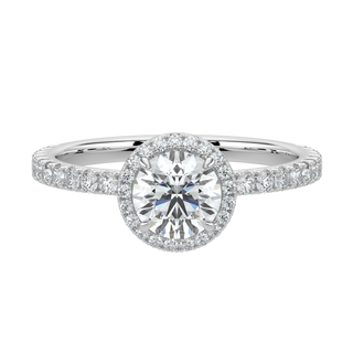 Round Halo Solitaire Ring-White Gold