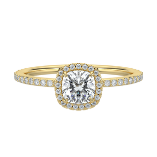 Cushion Halo Solitaire Ring-Yellow Gold