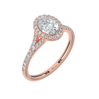 Oval Halo Solitaire Ring-Rose Gold