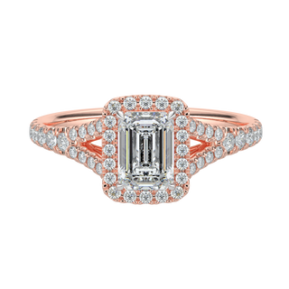 Emerald Halo Solitaire Ring-Rose Gold