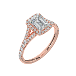 Emerald Halo Solitaire Ring-Rose Gold