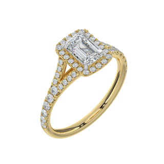 Emerald Halo LGD Solitaire Ring-Yellow Gold