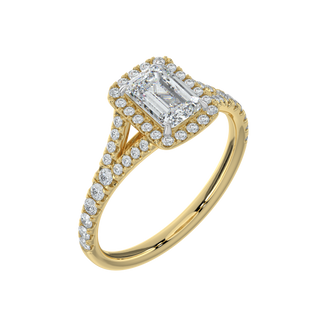 Emerald Halo Solitaire Ring-Yellow Gold