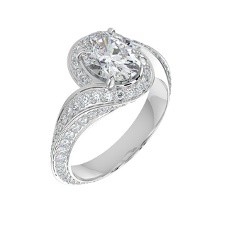 Wave Accent LGD Solitaire Ring-White Gold