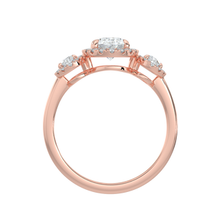 Three Stone Halo LGD Solitaire Ring-Rose Gold