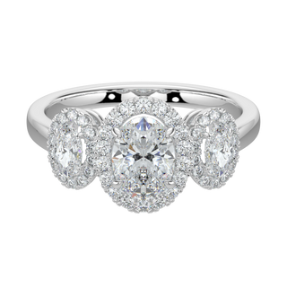 Three Stone Halo Solitaire Ring-White Gold