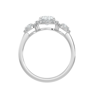 Three Stone Halo LGD Solitaire Ring-White Gold