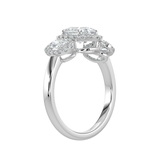Three Stone Halo LGD Solitaire Ring-White Gold